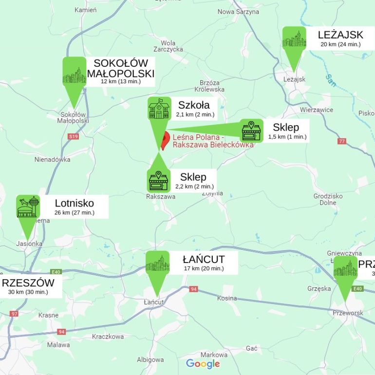 Odległości od Leśnej Polanie